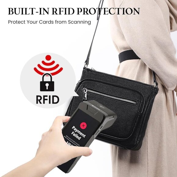 Genuine Leather Crossbody Bags for Women Medium Size RFID Blocking Leather Purse - Picture 6 of 7